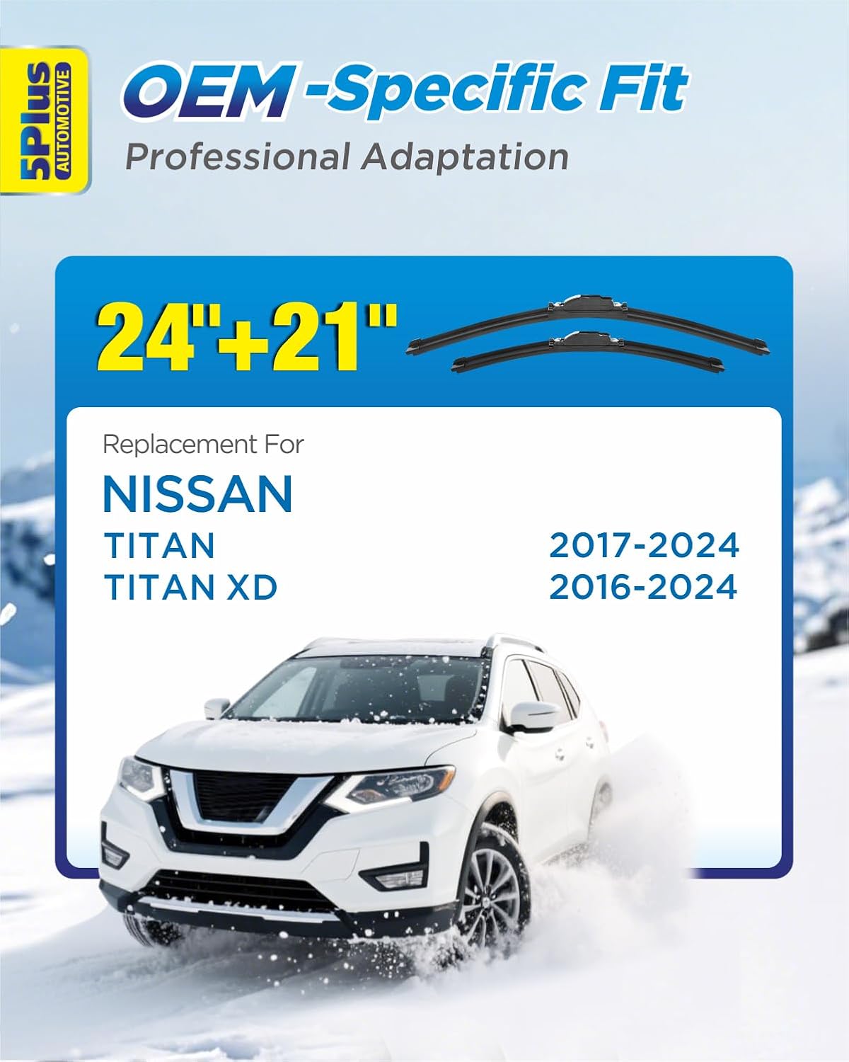 5 PLUS 26"+17" Windshield Wipers Blade Replacement for Nissan 02-06 19-24 Altima/07-12 20-24 Sentra/20-24 Versa Wiper Blades-Front All-Weather Wiper Blades Exact fit J-Hook Type (Pack Of 2)
