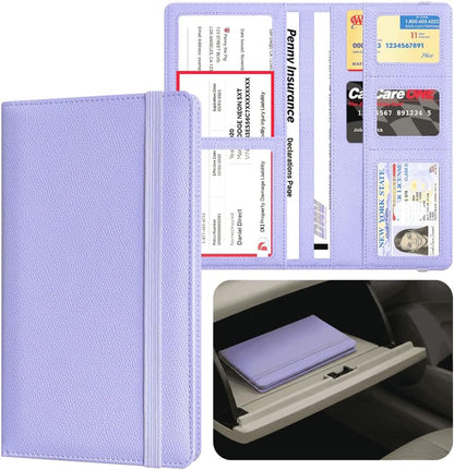 LINTRU Car Insurance and Registration Card Holder, Fits Folded Registration Papers, Double-Stitched Rigid Backing, Secure Elastic Closure, Vehicle Document Organizer, Car Accessories for Men & Women