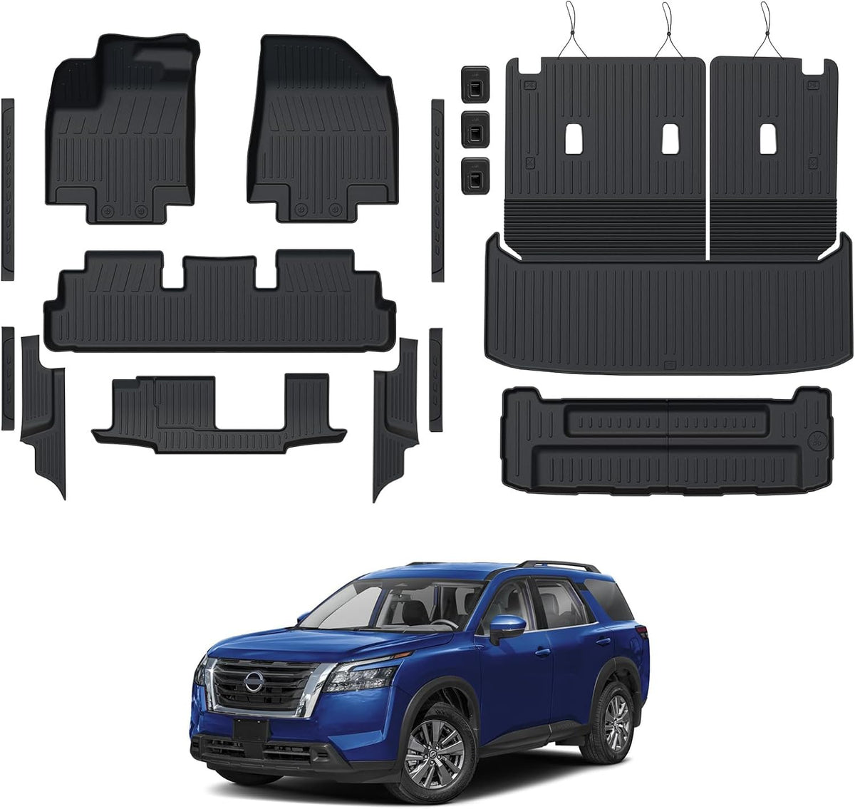 Floor Mats Set for Nissan Rogue 2026 2025 2024-2021 Accessories, Full Coverage All Weather Floor Mats Cargo Mat with Backrest Protectors & Door Sill Guards (Not for Sport)