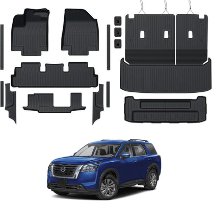 Floor Mats Set for Nissan Rogue 2026 2025 2024-2021 Accessories, Full Coverage All Weather Floor Mats Cargo Mat with Backrest Protectors & Door Sill Guards (Not for Sport)