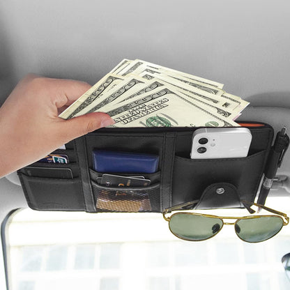 2 Packs Car Sun Visor Multi-Pocket Organizer for SUV & Truck, Auto Visor Storage Pouch with Big Zipper Pocket, Card Sleeve, Driving License, Insurance, Sunglasses, Pen, Key, Lipstick