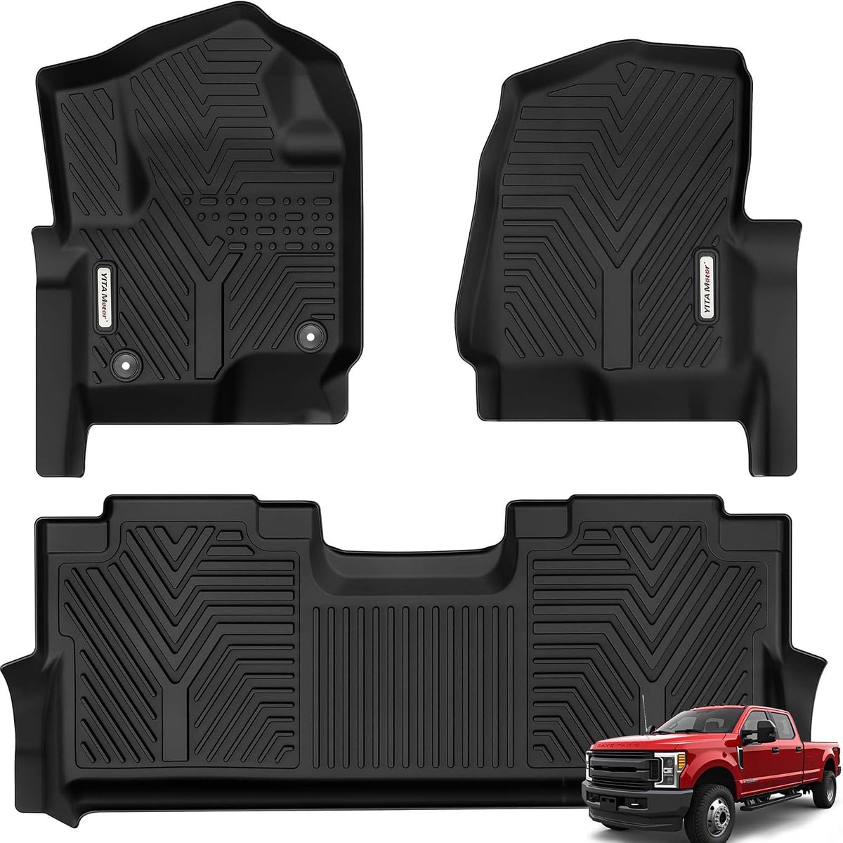 YITAMOTOR Floor Mats Fit for Ford F250/F350/F450/F550 2017-2026 Super Duty Crew Cab | Front Bucket Seat | Rear W/Fold-Flat Storage | Carpet Floor, 1st & 2nd Row TPE All Weather Protection