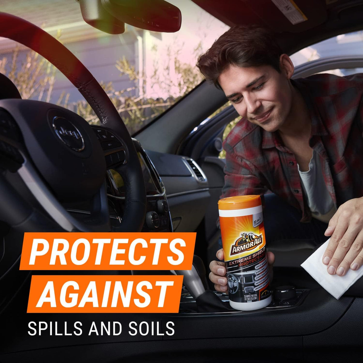Ultra Shield Car Interior Protectant Wipes by Armor All, Car Cleaning Wipes With Armor All Protectant Prevents Dust Buildup and Enhances Color Depth, 25 Count