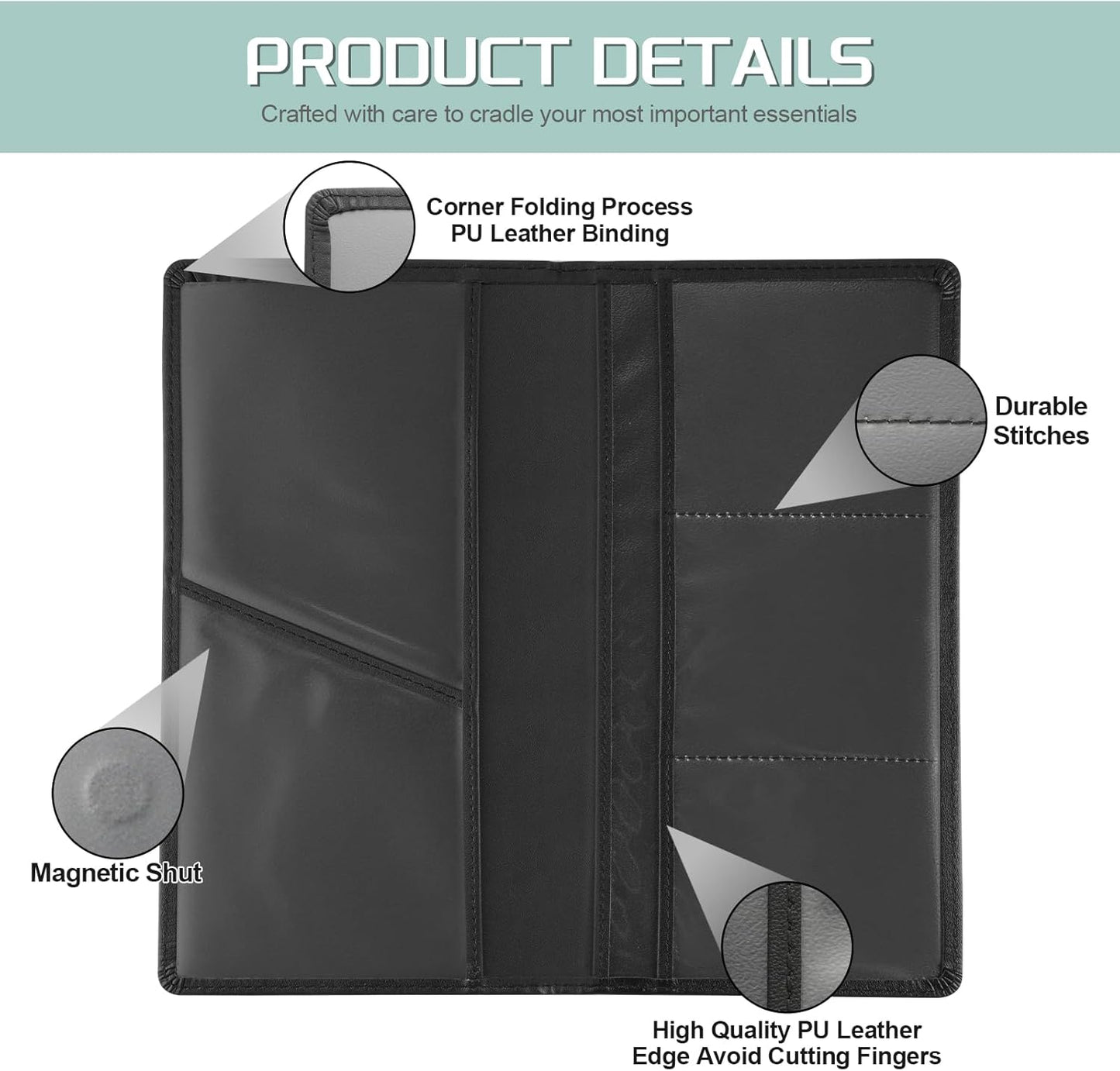 JUSTTOP 1Pack Car Registration and Insurance Holder,Car Document Holder for Cards License with Magnetic Shut,Vehicle Glove Box Car Organizer for Documents, Cards, License(Black)