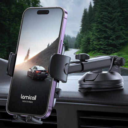 Lamicall Car Phone Holder - [Strongest Military-Grade Suction Cup] 360° Rotation Phone Holders for Your Car Quick Release Adjustable Phone Mount for Car Dashboard for iPhone 17 16 Pro Max Galaxy Truck