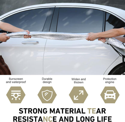 Car Cover Waterproof All Weather, Outdoor Hood Protection, Foldable Protective Shield with Windproof Fixed Strap, Universal Car Snow Cover (Silver)