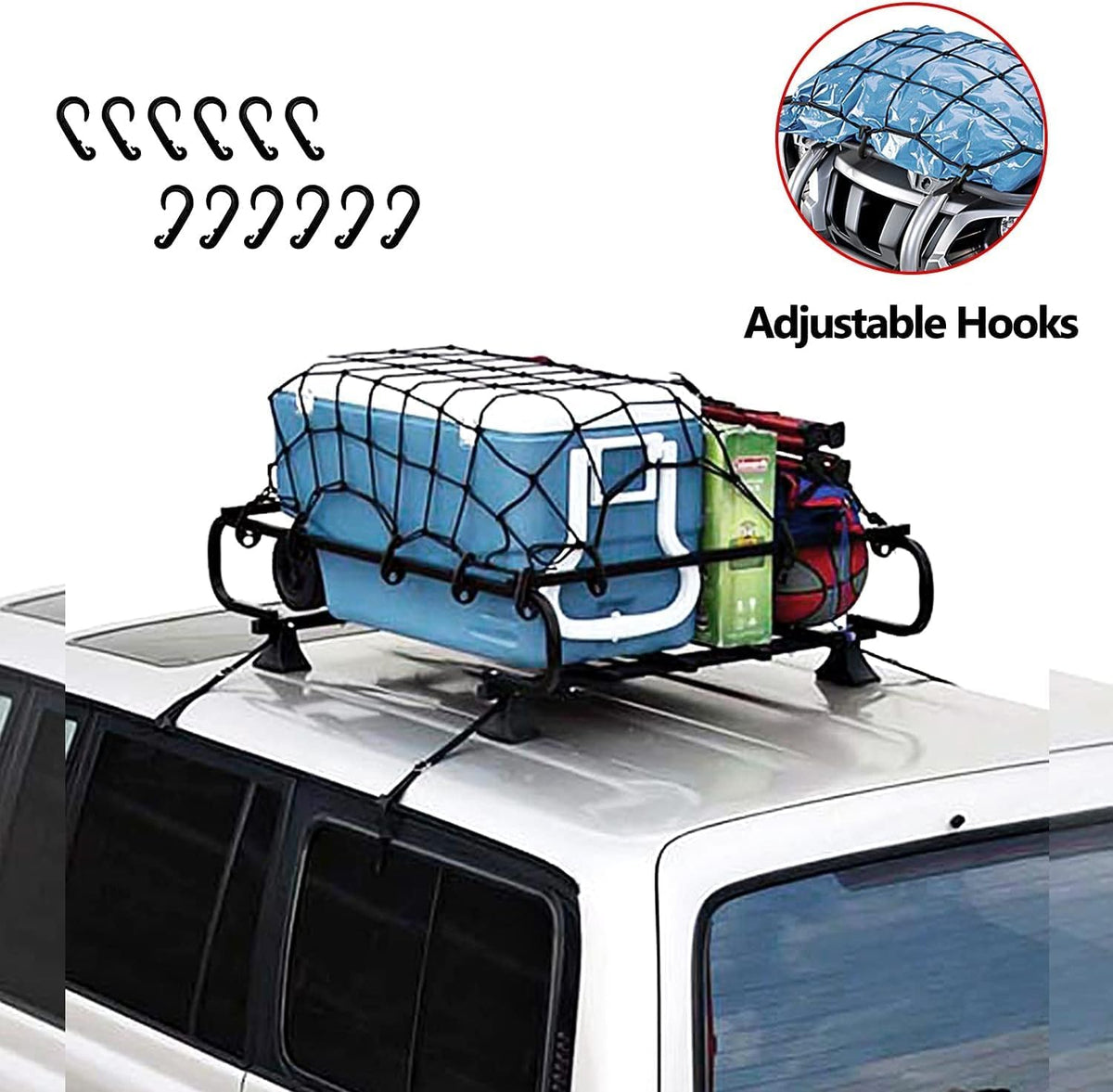 Cargo Net 4' x6' Stretches to 8' x 12' Truck Cargo Net for Pickup Truck Bed- Small 4"x4" Mesh Grid Super Duty Bungee Heavy Duty Bed Netting with 12 Adjustable Metal Carabiners by Cenipar