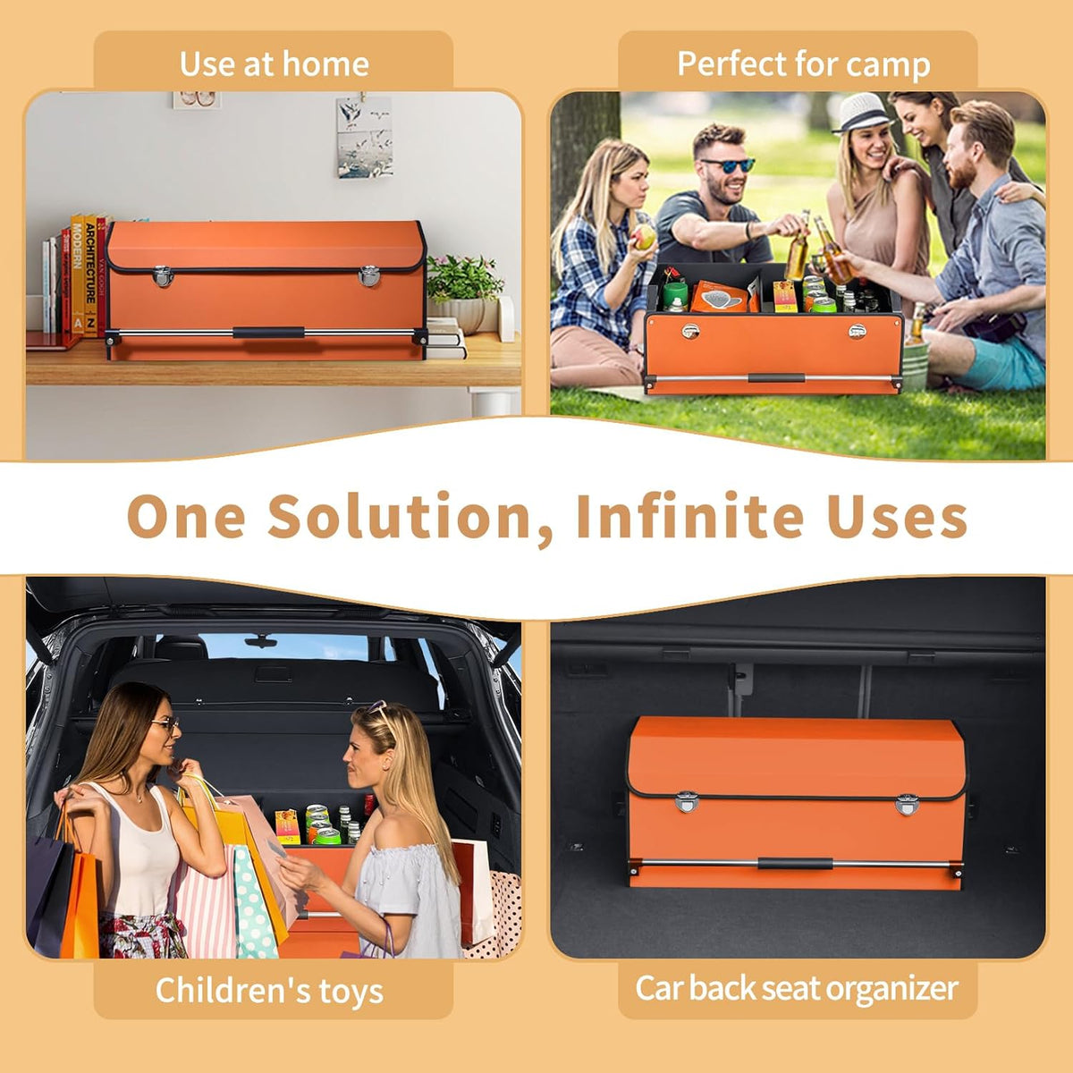 XCF Car Trunk Organizer, Leather Trunk Organizer for SUV with Lid and Sturdy Handle Car Storage Organizer (Black, 20.47 x 11.42 x 12.2in)