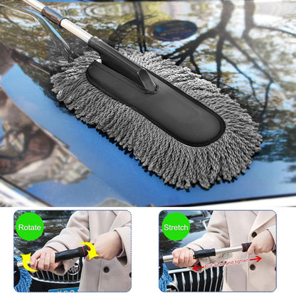 2 PCS Microfiber Car Duster, Scratch Free Auto Exterior Interior Large Dusting Cleaning Brush, Multipurpose Vehicle Dust Cleaner with Extendable Handle, Car Accessories (Blue)