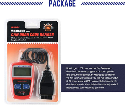 Autel OBD2 Scanner MS309 Universal Car Engine Fault Code Reader, Check Engine Light and Emission Monitor Status, OBDII CAN Diagnostic Scan Tool