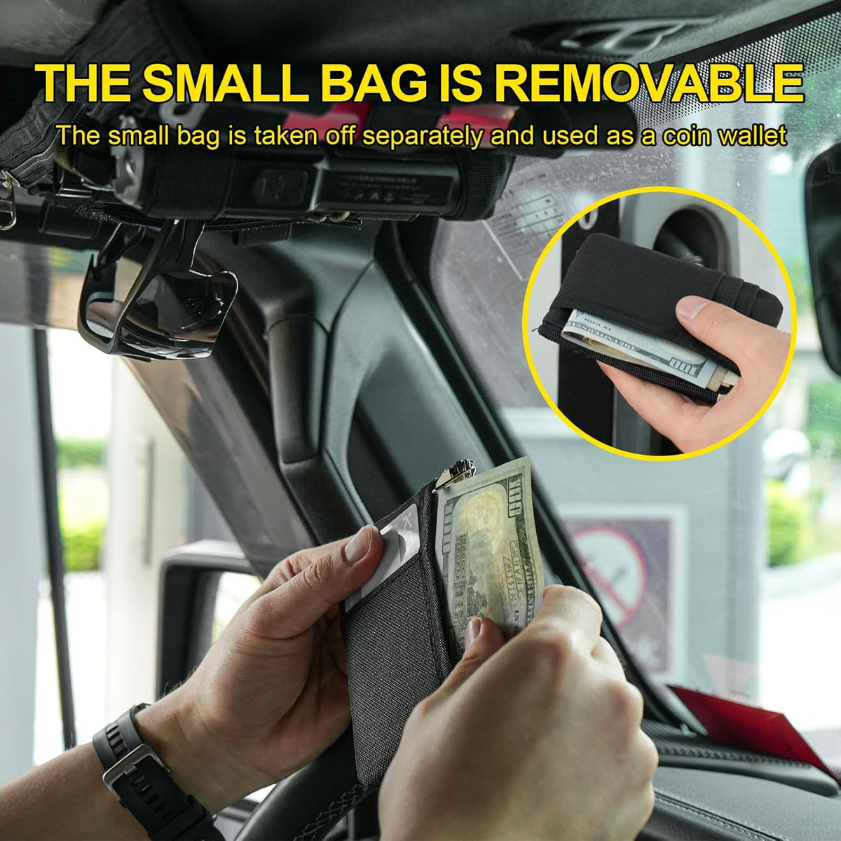 1 Pack Multi-Functional Car Sun Visor Organizer With Micro ID Carrier Pocket, Molle Tactical Visor Organizer Bag,Truck Visor Organizer Auto Accessories Sunglass Holder