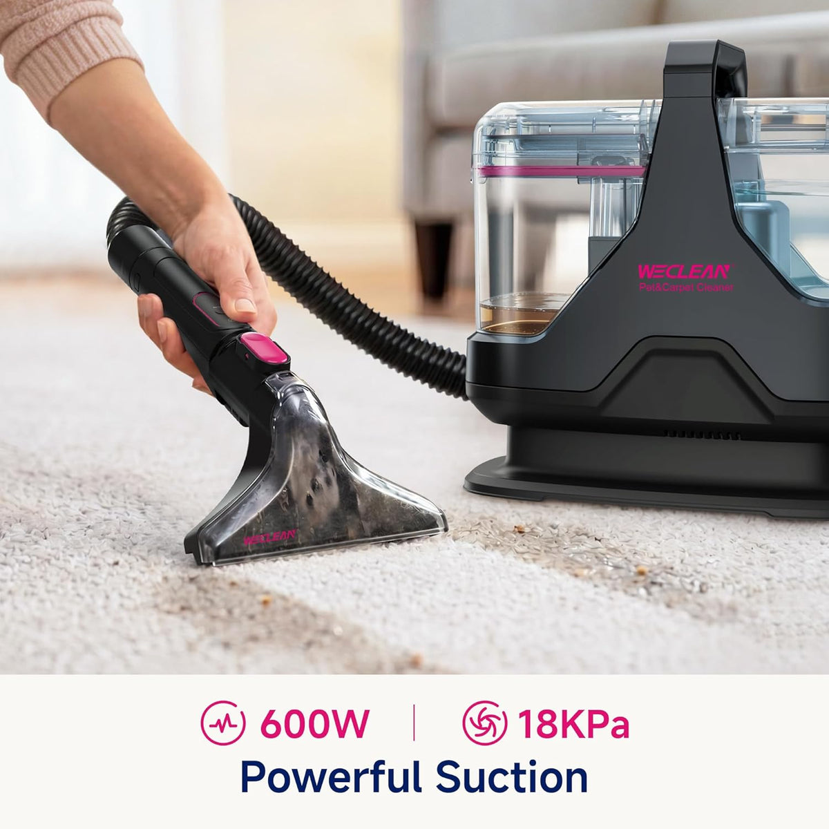 WECLEAN C1 Portable Extractor for Couch and Carpet Cleaner Upholstery Cleaner with Deep Cleaning Solution