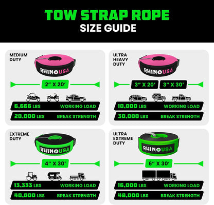 Rhino USA Recovery Tow Strap (3" x 20') - 31,518lb Break Strength - Emergency Recovery Strap Tow Rope for Truck, UTV, ATV & More - Heavy Duty Towing Strap for Offroad 4x4 Use - Compatible with Jeep