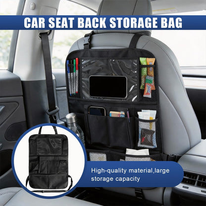 Craedli Car Backseat Organizer, Oxford Cloth Auto Seat Kick Mats with Clear Tablet Holder & 9 Pockets, Waterproof Back Seat Protector, Universal Car Road Trip Storage Essential (1PC)