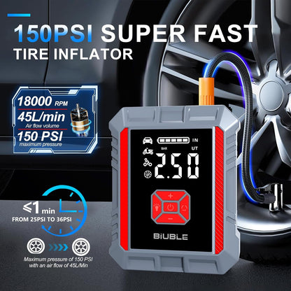 8000A Jump Starter with Air Inflator/Deflator Compressor, 65W Charging Car Battery Jump Starter (All Gas/16L Diesel), 24800mAh 150PSI Battery Jumper Starter Portable, Jump Box Jump Pack with LED Light