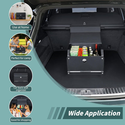 XCF Car Trunk Organizer, Leather Trunk Organizer for SUV with Lid and Sturdy Handle Car Storage Organizer (Black, 20.47 x 11.42 x 12.2in)