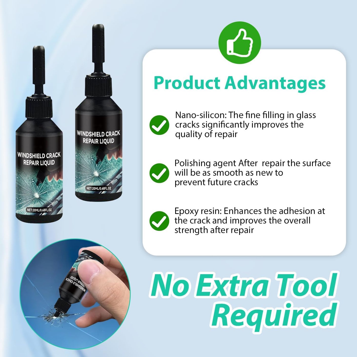 2PCS Windshield Crack Repair Kit,2024 New Glass Cracks Gone Repair Kit,Windshield Crack Repair Car Window Windshield Repair Kit,Glass Repair Fluid for Fixing Chips and Star Shaped Crack