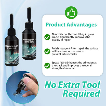 2PCS Windshield Crack Repair Kit,2024 New Glass Cracks Gone Repair Kit,Windshield Crack Repair Car Window Windshield Repair Kit,Glass Repair Fluid for Fixing Chips and Star Shaped Crack