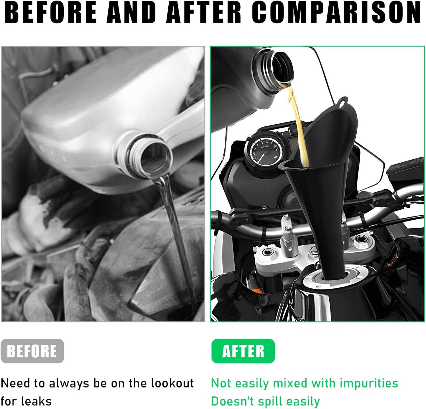 DXNQ Oil Funnel, Automotive Multi-Function Plastic Fuel Funnel with Long Neck, Universal Engine Oil Funnel for Filling Oils Gas Lubricants and Fluids, Car Accessories (Black)