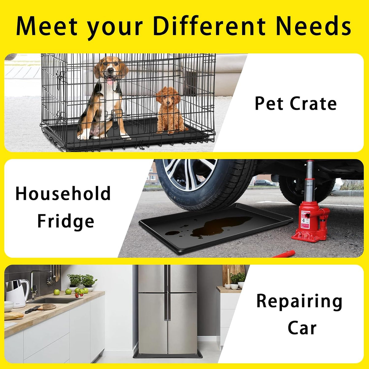 3 Pcs Extra Large Oil Drip Pan, 35.4×24×1.6Inches Oil Drain Pan for Under Car,Plastic Oil Drip Tray for Garage, Fridges, Washing Machines, Cat Litter Box,Keeps Floors Safe & Clean