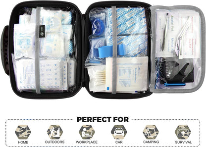Compact First Aid Kit (228pcs) Designed for Family Emergency Care. Waterproof EVA Case and Bag is Ideal for The Car, Home, Boat, School, Camping, Hiking, Office, Sports. Protect Your Loved Ones. Red