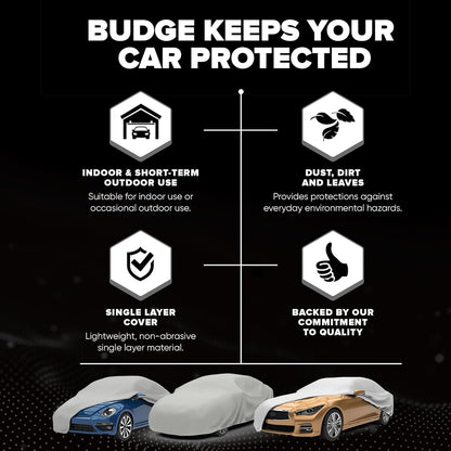 Budge Lite Car Cover, Indoor Protection, Breathable Dustproof Cover, Fits Mid-Size Sedans up to 200 Inches, Gray, Size 3