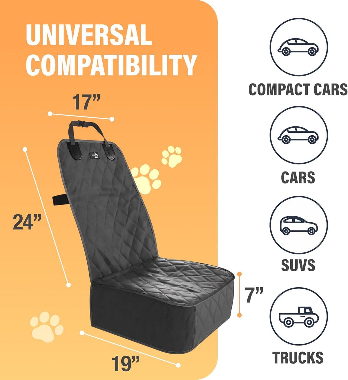 Active Pets Dog Car Seat Cover, Waterproof Front Seat Protector for SUV Truck Sedan, Pet Safety Travel Comfort System with Universal Fit, Black
