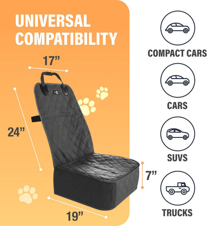 Active Pets Dog Car Seat Cover, Waterproof Front Seat Protector for SUV Truck Sedan, Pet Safety Travel Comfort System with Universal Fit, Black