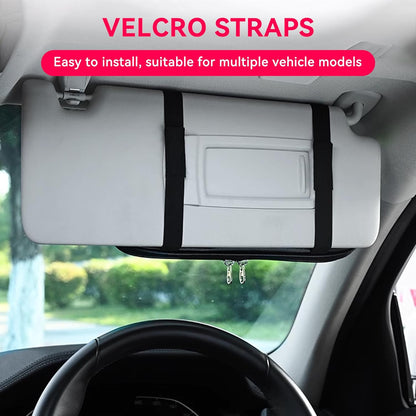Car Sun Visor Organizer, Multi-Pocket PU Leather Sunglass Holder and Storage Pocket with Net Zipper, Card Sleeve Pocket Organizer, Auto Interior Accessories for Vehicle, Truck, SUV (Gray)