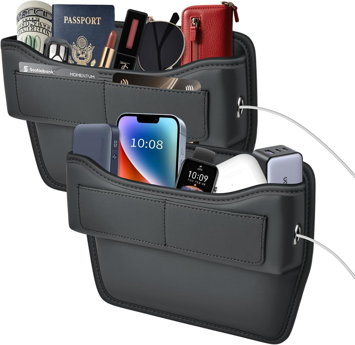 FLORICH Car Seat Gap Filler, Pro-Seats Gap Filler Organizer and Storages 2-in-1, Premium Leather Center Console Organizer, Car Organizer Front Seat Universal Fit for Car SUV Truck