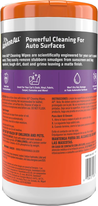 Armor All Car Cleaning Wipes , Wipes for Car Interior and Car Exterior, 50 Wipes Each