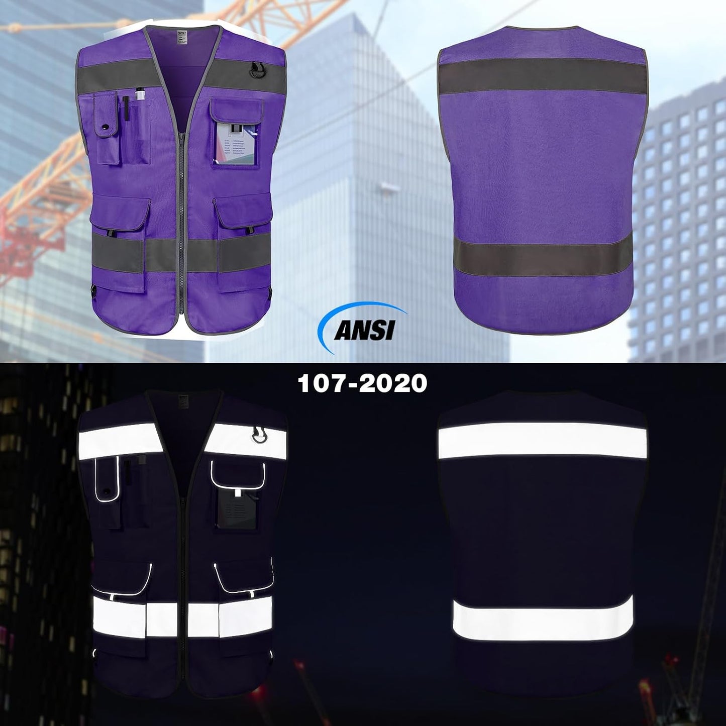 TCCFCCT Safety Vest for Men Women 9 Pockets High Visibility Vest for Safety, Reflective Work Vest with Reflective Strips, Meets ANSI/ISEA Standards, (Yellow, Large)