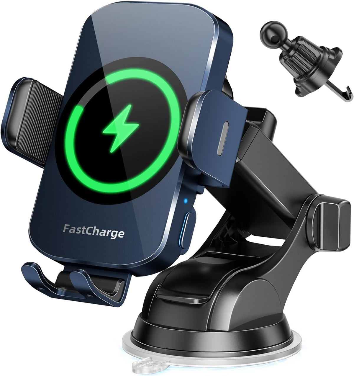 3-in-1 Wireless Car Charger Mount, 15W Fast Charging Auto-Clamping Phone Holder for iPhone 17 16 15 14, Samsung Galaxy S24 S23, Dashboard, Vent & Windshield Car Mount(Black)