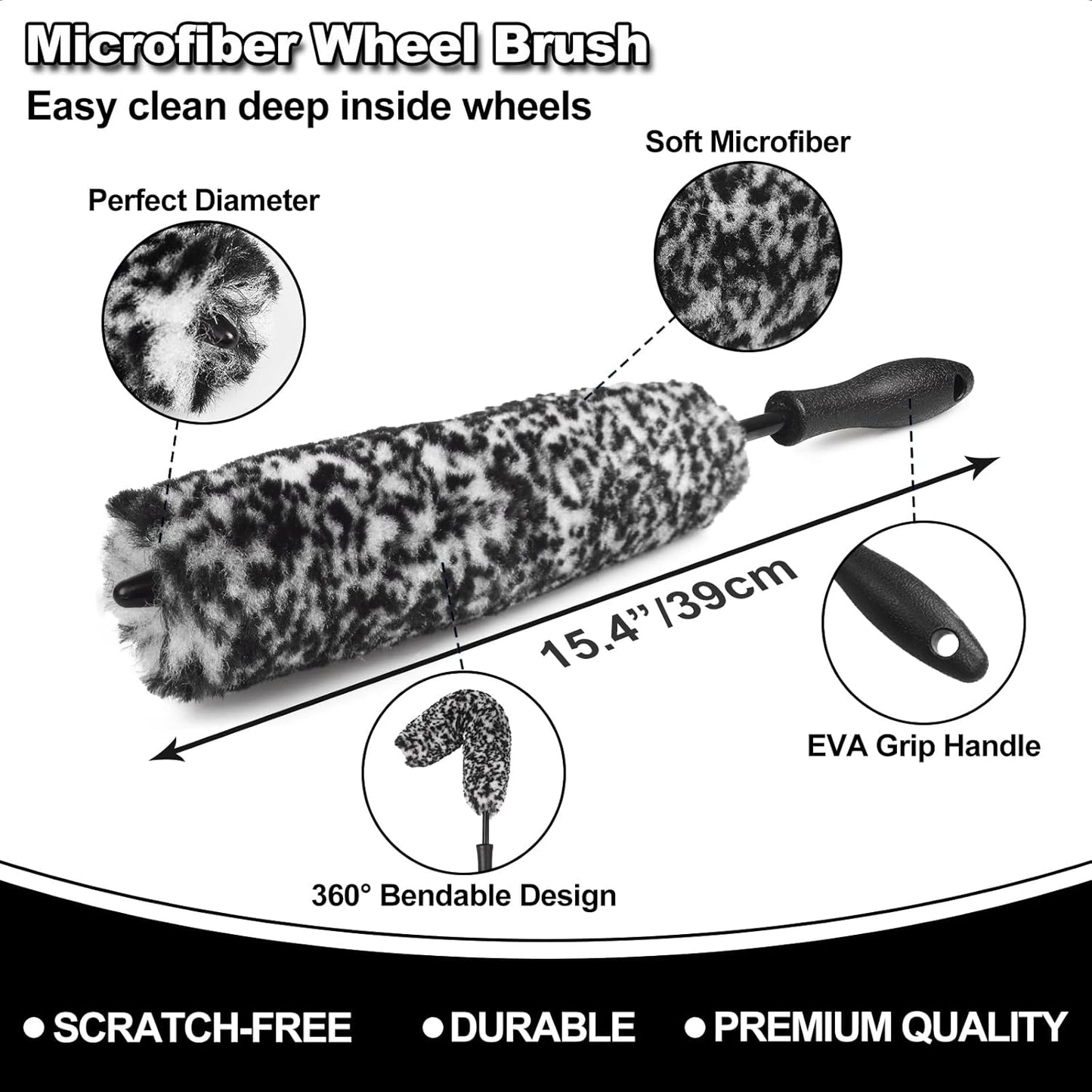 9Pcs Car Wheel & Tire Brush Kit, Wheel Cleaner Brush, Soft-bristled Rim Brush, Tire Shine Applicator Pad, Car Wash Mitt, Towel, Car Detailing Cleaning Wash Brush Supplies Kit