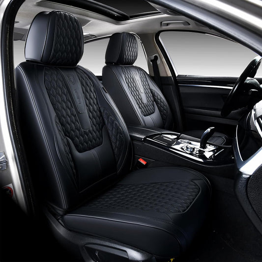 Coverado Car Seat Covers Full Set, Nappa Leather Seat Covers for Car, Waterproof Car Seat Protector with Lumbar Support, Automotive Seat Covers Universal Fit for Most Cars SUV Trucks (Beige) - Colors B