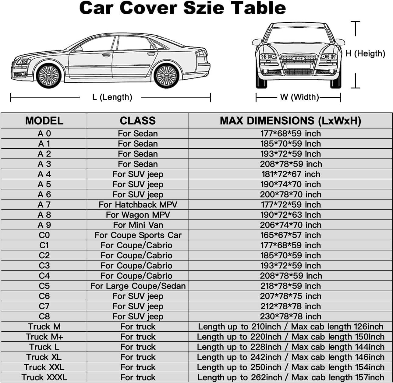 Kayme Sedan Car Cover Waterproof All Weather for Automobiles - See Vehicle Size Chart for Accurate Fit - Outdoor Full Exterior Cover Sun Rain Snow UV Protection with Zipper. Size A4 (See Size Chart)