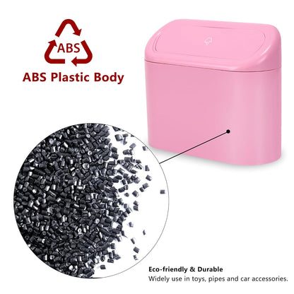 Ginsco 2 Pack Mini Car Trash Can with Lid, Small Car Garbage Can, Cute Leakproof ABS Trash Bin, Cars Accessories for Interior, Garbage Bin for Car, Home, Office with 120pcs Trash Bags Black