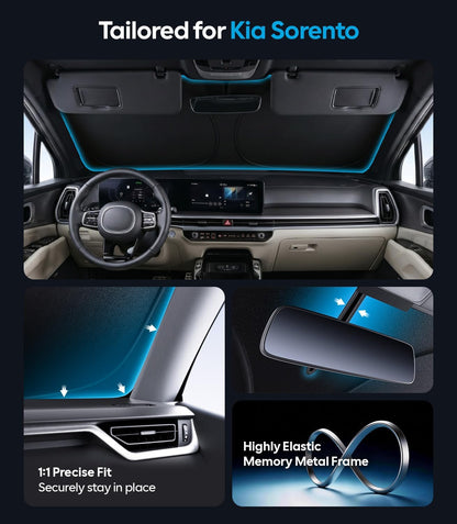 Wigoo Tesla New Model Y Accessories Windshield Sunshade [OEM Design, 100% Sun Blockage] Foldable Heat Insulation Sunshade with Storage Bag, for Model Y 2020~2026 (Juniper), Silver Coating - Colors B