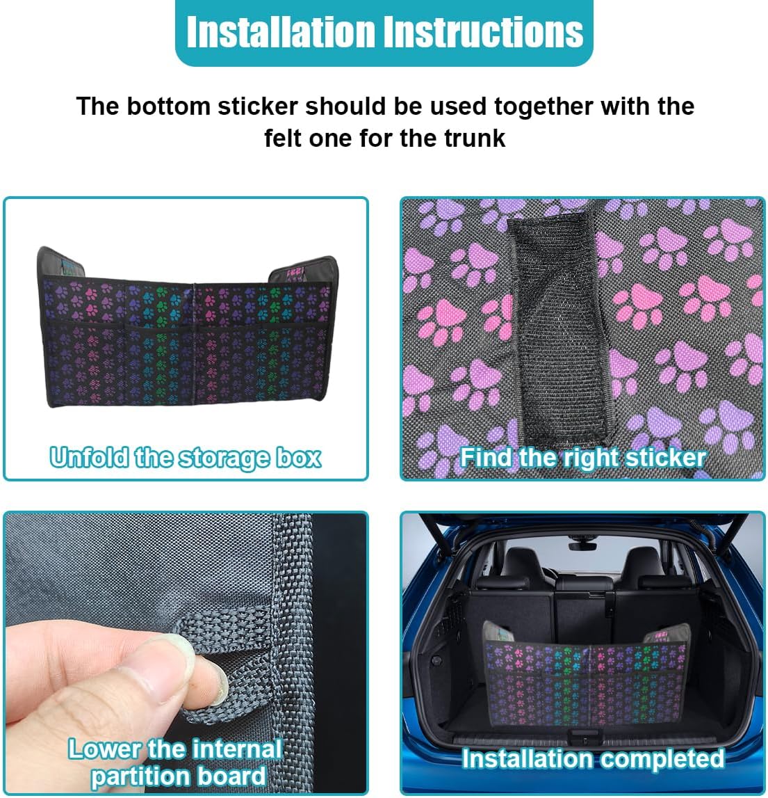 Car Trunk Organizer, Collapsible Multi-Compartment Auto Storage Box with 4 Pockets, Waterproof Oxford Fabric Car Trunk Container Accessories for Sedan SUV Truck (Black)