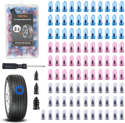 Tire Repair Rubber Nail Kit, Premium Spiral Screw-in Tire Plugs with 2 Sizes, Emergency Roadside Flat Tire Fix Tool for Car Truck Motorcycle Tractor ATV SUV - Fast Self Service Repair, 61 PCS