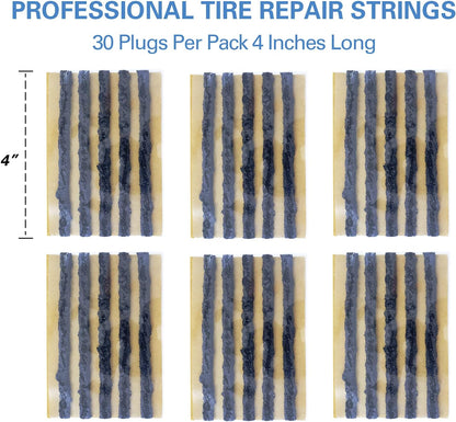 CKAuto 30pcs 4" Black Tire Repair Strings, Automotive Tool Tire Repair Plugs for Tubeless Off-Road Tires Car, Bike, ATV, UTV, Wheelbarrow, Mower