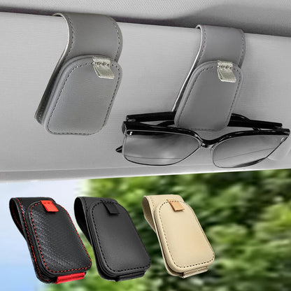 Sunglass Holder for Car, 2 Pack Car Sunglass Holder Visor Clip Magnetic Leather Sun Glasses Eyeglass Hanger, Black, Fit for Different Size Eyeglasses