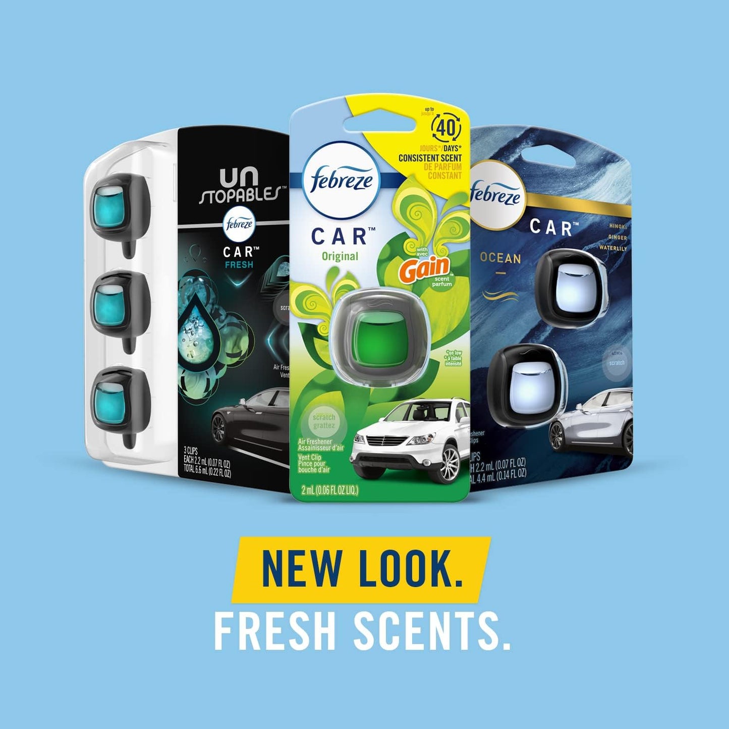 Febreze Car Vent Clip Air Freshener, Odor Eliminator for Up to 30 Days Freshness, 2 Clips (New Car)