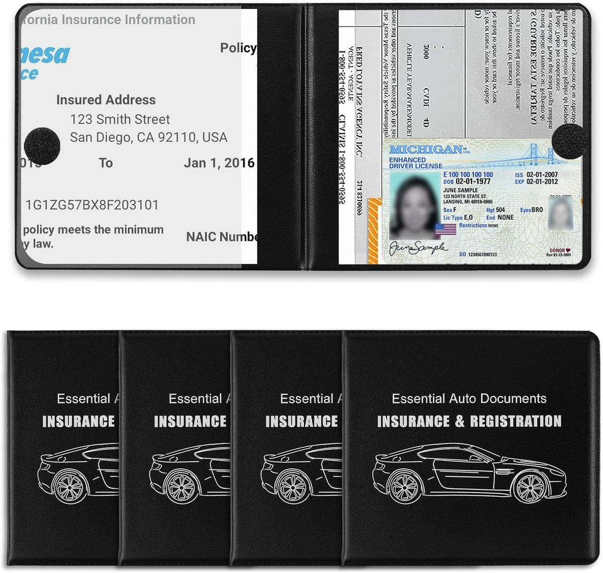 REGUICORP Registration and Holder, 4-Pack and Registration, Auto Essential Holder, Interior Accessories Fit Most, Trucks and SUVs, Men & Women