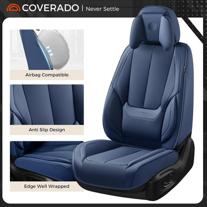 Coverado Seat Covers Full Set, Black Seat Covers for Cars 5 Seats, Car Seat Protector, Waterproof Nappa Leather Car Seat Cushion, Front and Rear Car Seat Cover Fit for Most Sedans SUV Pick-up Truck - Colors A