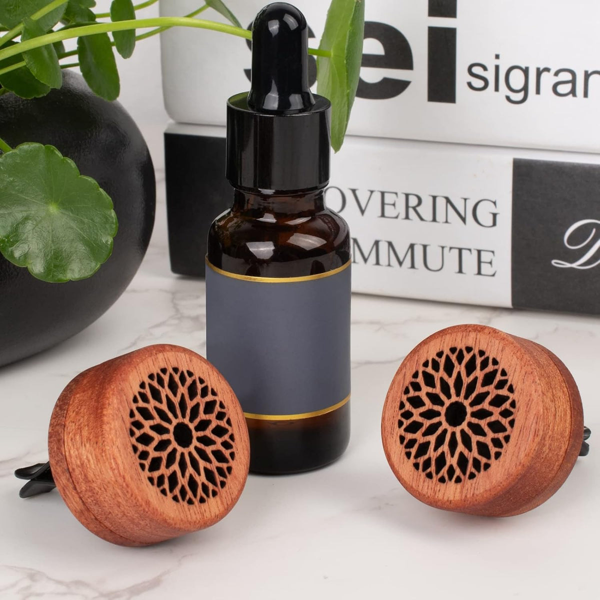 Essential Oil Car Diffuser, 2 PCS Car Aromatherapy Wood Diffuser with Vent Clip