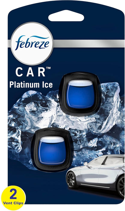 Febreze Car Air Freshener Vent Clip Platinum Ice Scent, .07 oz. Car Vent Clip, 2 Count