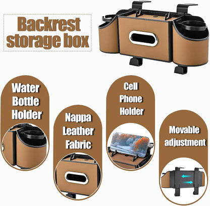 Back Seat Car Organizer,4 in 1 Multifunctional Car Back Seat Storage Box with Drink Cup Holder Tissue Box, for Hold Phone,Snacks, Drinks, Handbag-Black