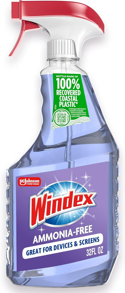 Windex Glass and Window Cleaner Spray Bottle, Ammonia Free, Packaging Designed to Prevent Leakage and Breaking, Surface Cleaning Spray, Crystal Rain Scent, 23 Fl Oz