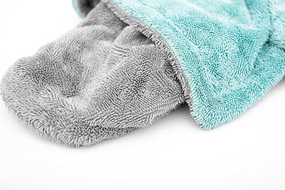 The Rag Company, The Liquid8r, Absorbent 70/30 Blend Microfiber Drying Towel for Cars, Trucks, and SUVs, Safe for Detailing, Scratch-Free, Twist Loop, 1100 GSM, 20x24 Inches, Aqua Blue/Grey